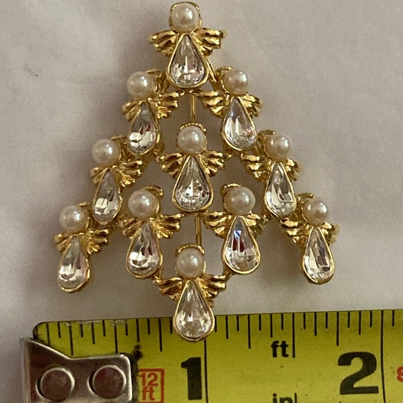 VTG Angel Tree Brooch pearl goldtone - Picture 7 of 8